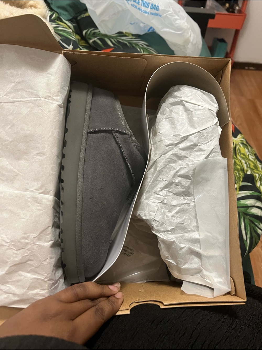 UGG Women’s Classic Slipper Suede Casual Shoe in Gray